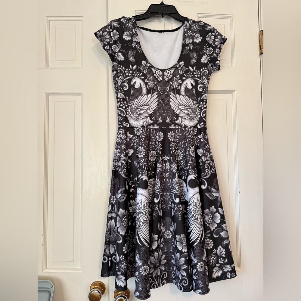 Blackmilk Tattoo Lace Cap Sleeve Longline dress with swans and pockets!